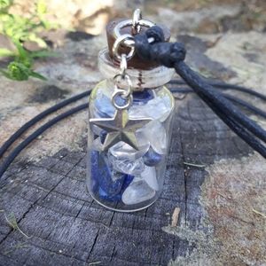 Glass bottle pendant sodalite